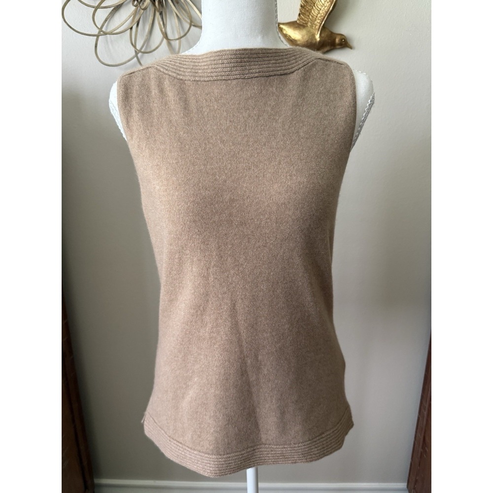 Lord & Taylor 100% Cashmere Sleeveless Sweater Shell Tan Womens XL Soft